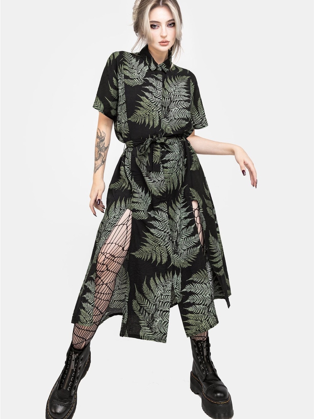 Disturbia Women’s Size 4 Fern Print Rayon Belted Midi Shirt Dress w/ Slits